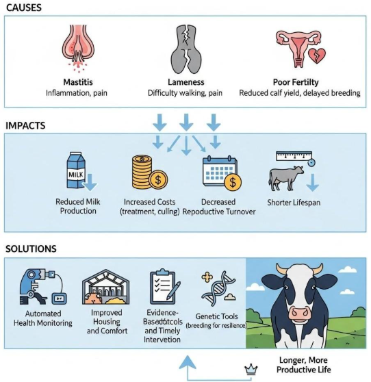Health, Welfare and Reproduction in Efficient Dairies Invisible health issues like subclinical mastitis and lameness.PNG